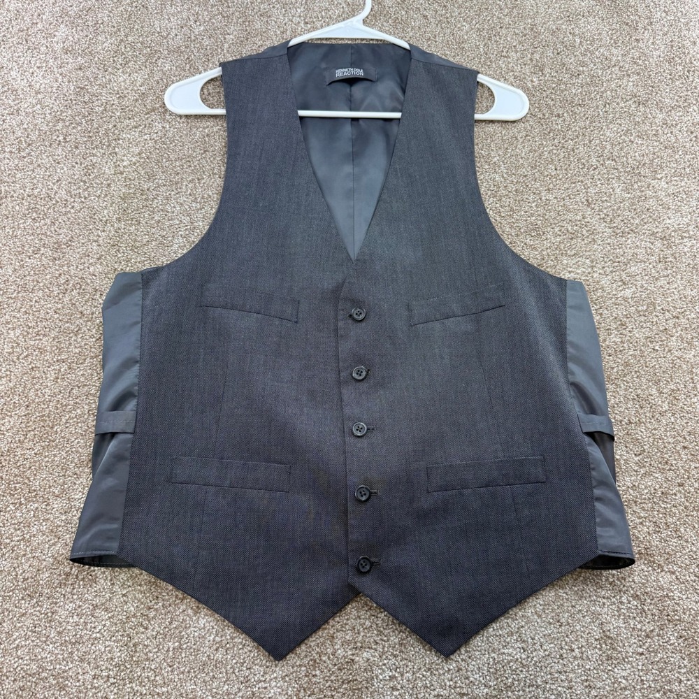 Kenneth Cole Reaction Mens Vest Medium Gray 5-Button V-Neck Wedding Prom Formal